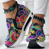 Random Print Lace-Up Elastic Sneakers