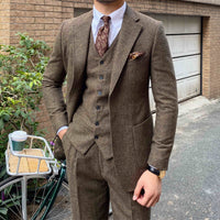 Autumn Winter Retro Herringbone Slim Fit Suits