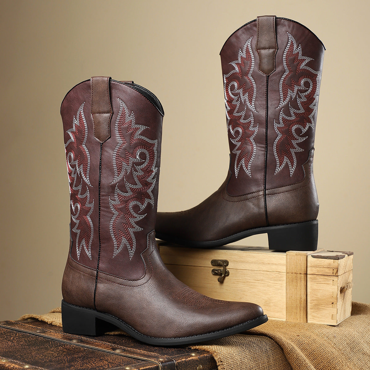 Embroidery Retro High Leg Boot