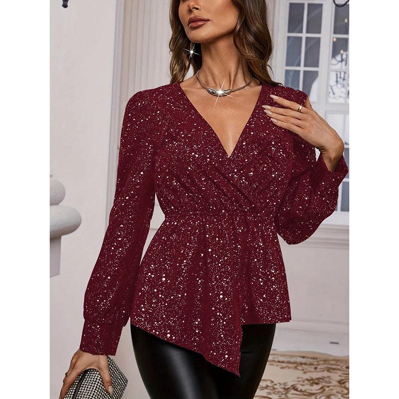 Sparkly Tops Shiny Long Sleeve