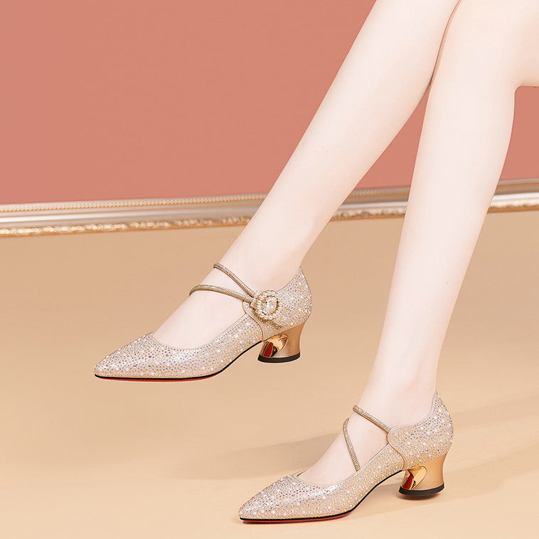 New Rhinestone-embellished Chunky-heel Pumps