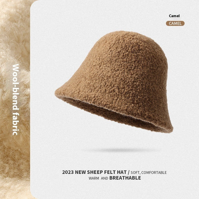 Rabbit Fur Bucket Hat Women's Fleece-lined Warm Bucket Hat