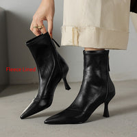 Stiletto-heeled Cowhide Pointed-toe Ankle Boots