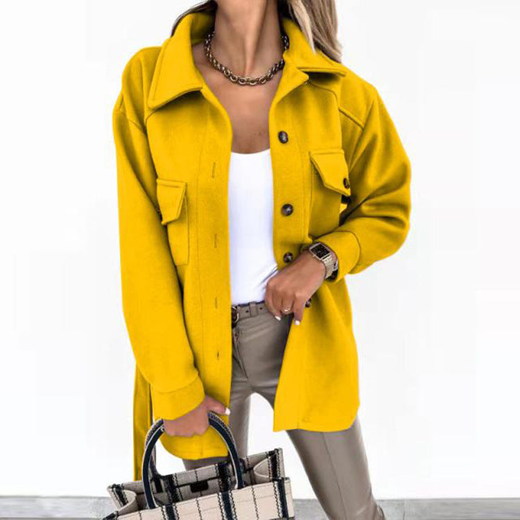 Solid-color Lapel Wool Coat