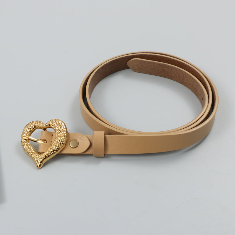 Gold Peach Heart Shape Buckle Leather Belt