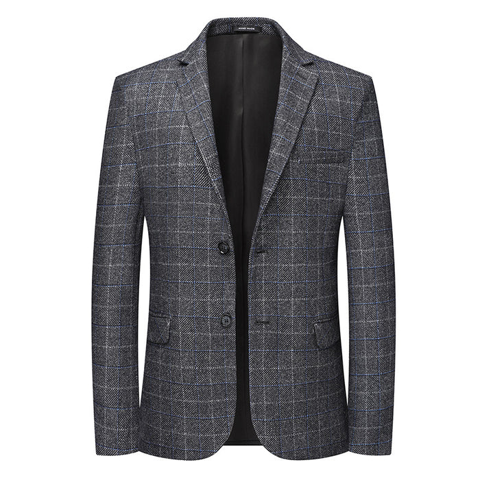 Single-Breasted Plaid Business-Casual Jacket