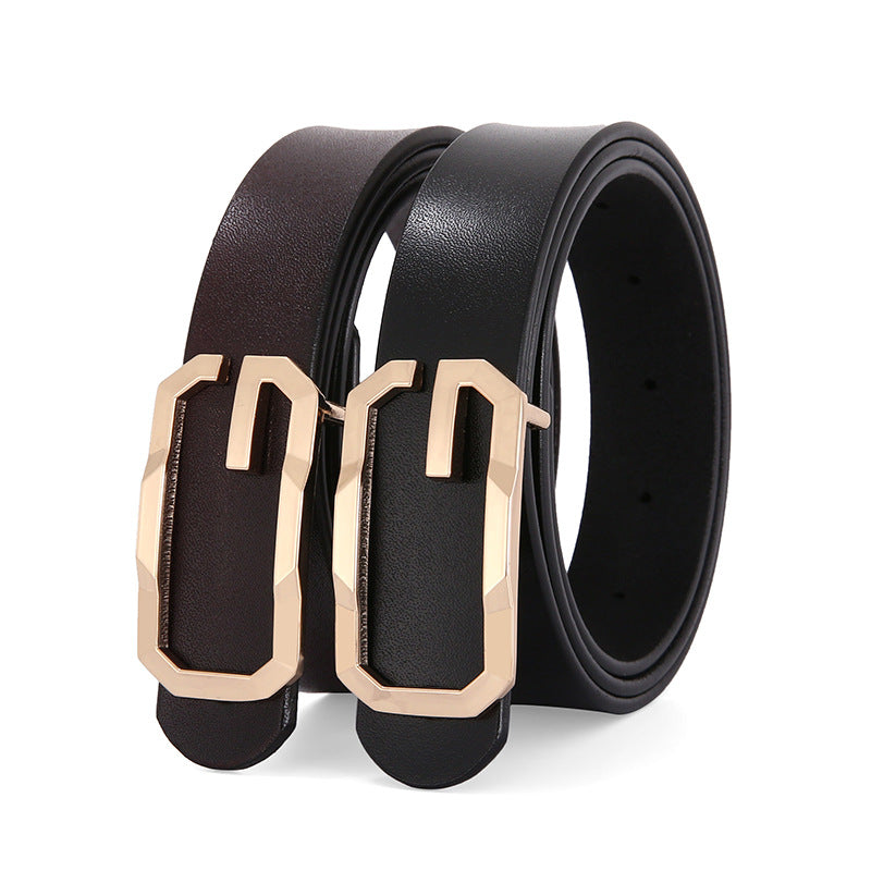 Belt Genuine Leather Simple Smooth Buckle