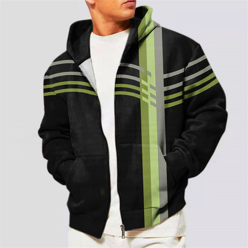 Zippered Hooded Sweatshirt with Striped & Gradient Print