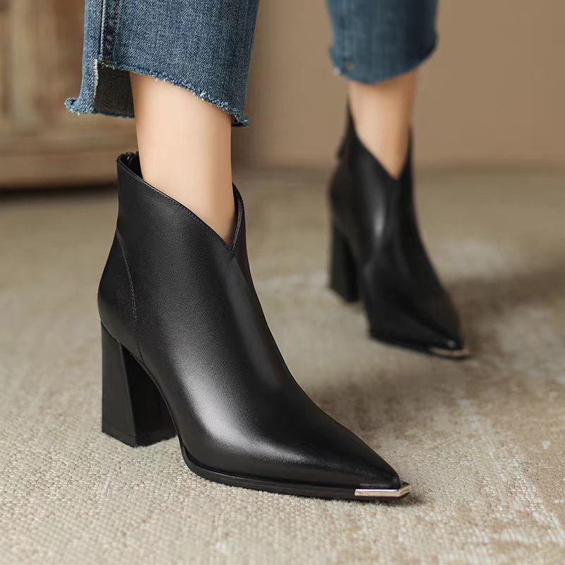 Pointed Toe High Heel Combat Boots