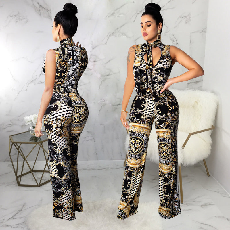 Printed sleeveless jumpsuit