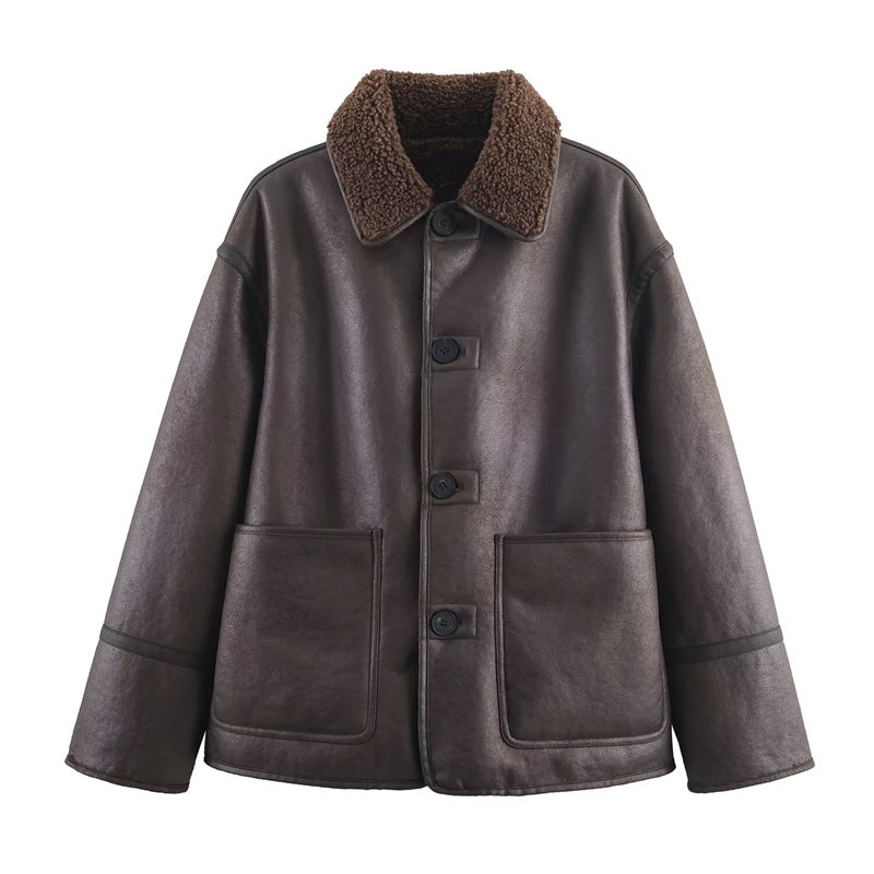 Cozy Casual Double-Sided Leather-and-Fur Coat
