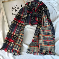 Retro Englon Plaid Tassel Scarf Women's Autumn And Winter Double-sided Cashmere Scarf