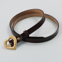 Gold Peach Heart Shape Buckle Leather Belt
