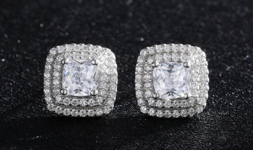 Square Full Diamond Zircon Earrings