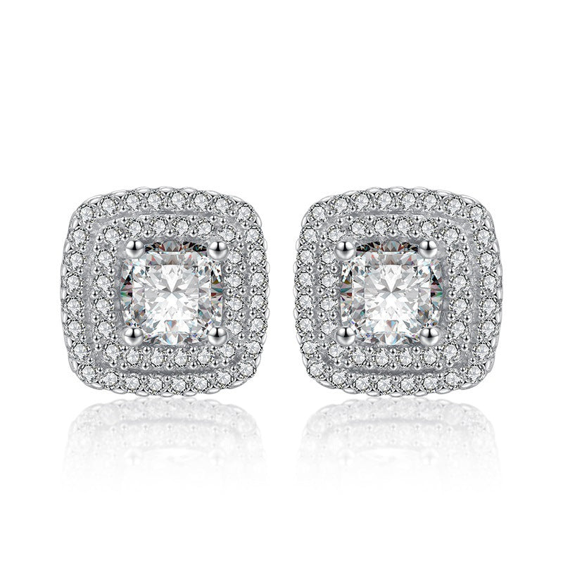 Square Full Diamond Zircon Earrings