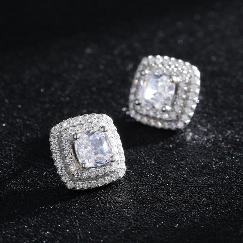Square Full Diamond Zircon Earrings