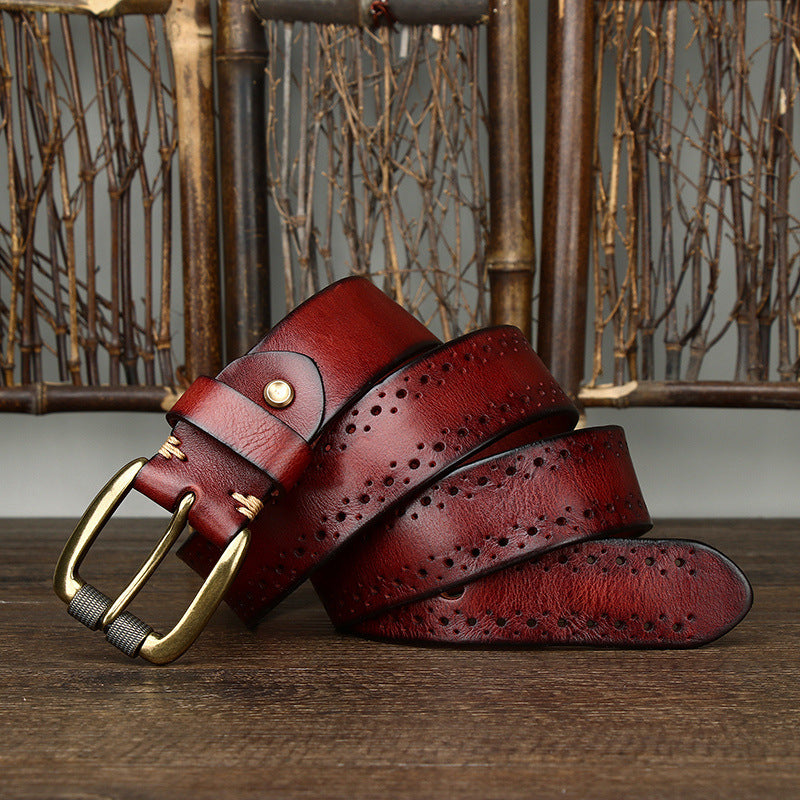 Hollowed-out First-layer Cowhide Pin-buckle Belt