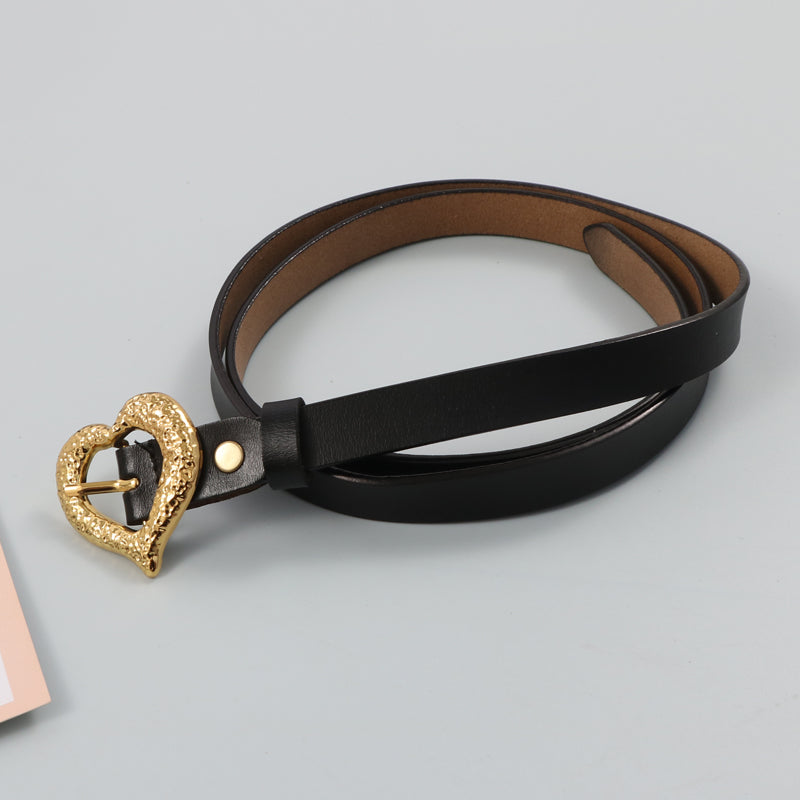 Gold Peach Heart Shape Buckle Leather Belt