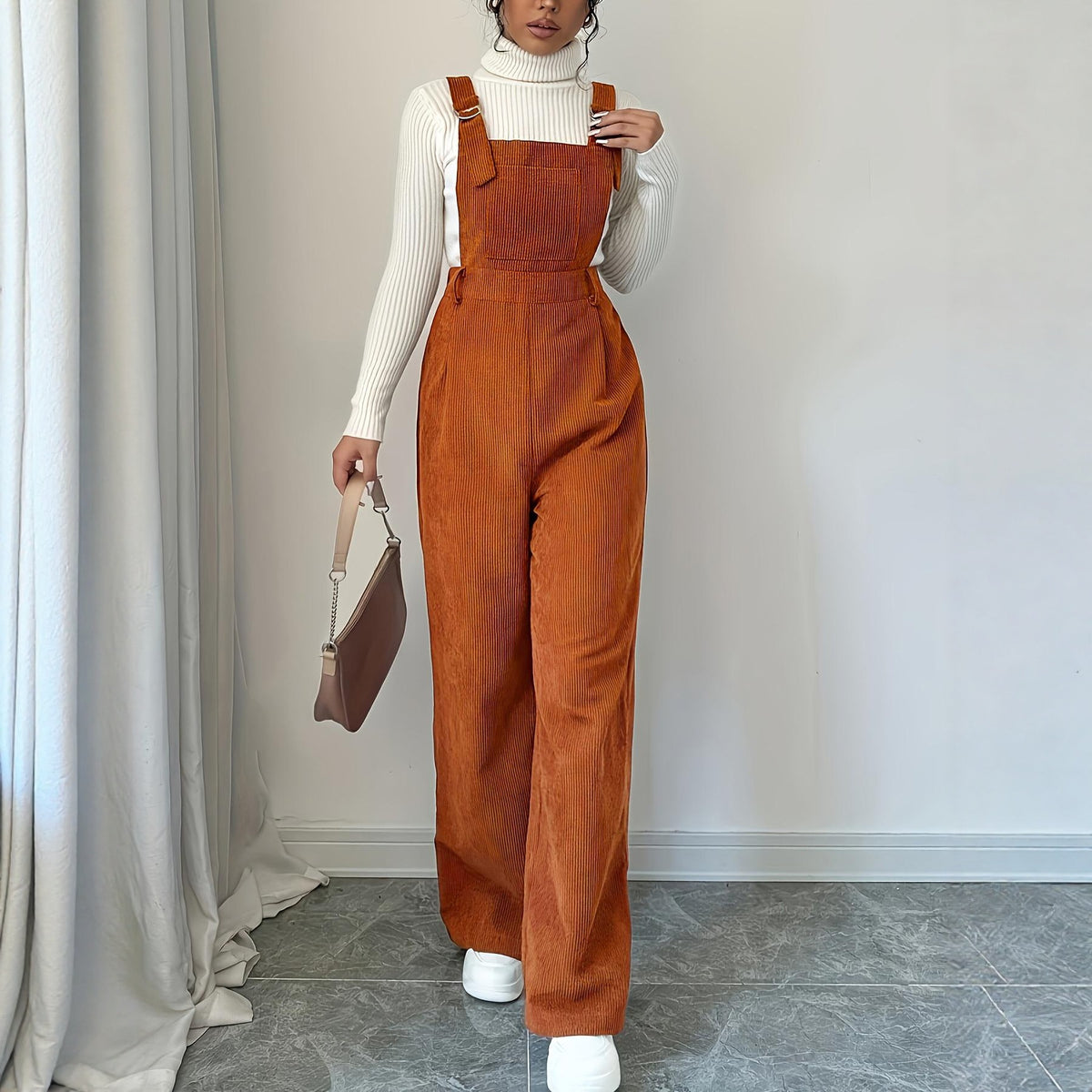 Corduroy Straight-Leg Bib Pants