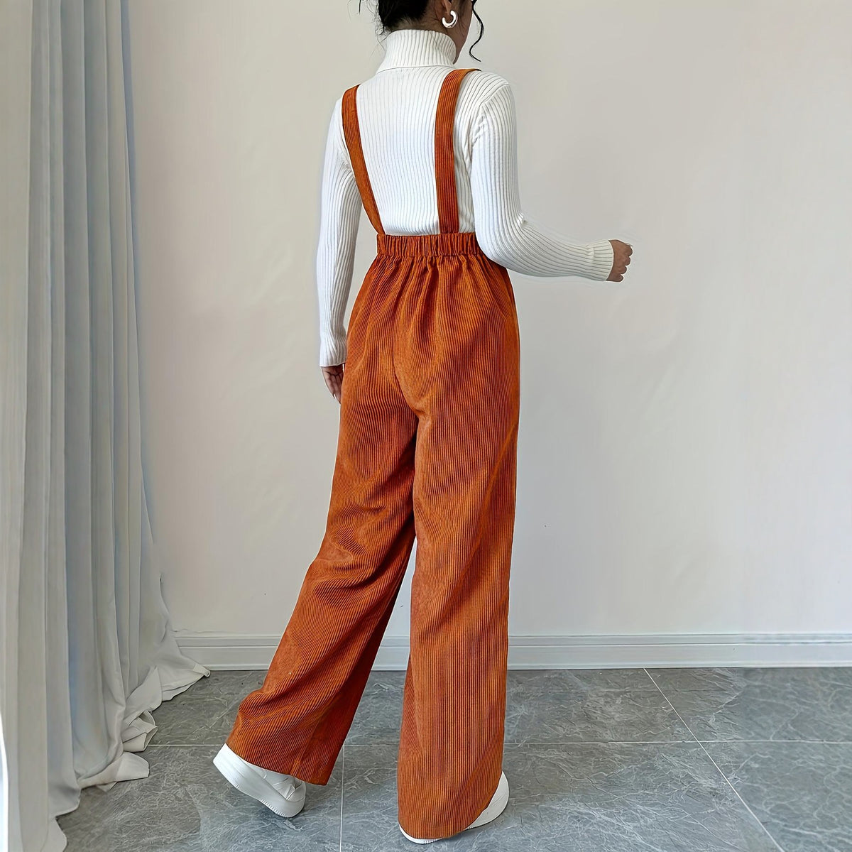 Corduroy Straight-Leg Bib Pants