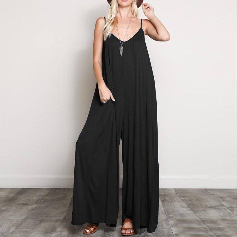 Summer V-Neck Wide-Leg Jumpsuit