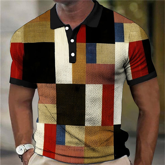 Fashion Polo 3d Splicing Plaid Printing Art Shirts