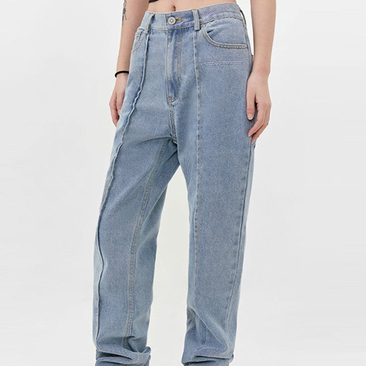 Deconstructed Stitching Straight Jeans
