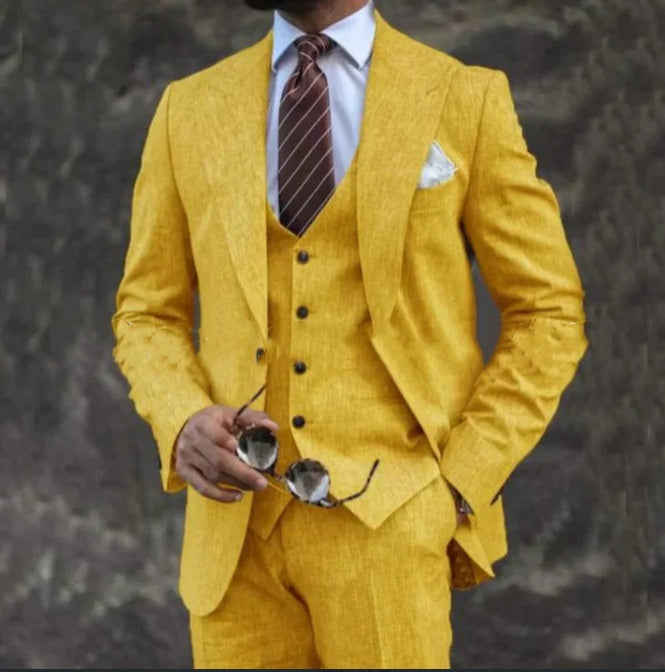 European And American Pink Business Casual Suit Three-piece Suit Men