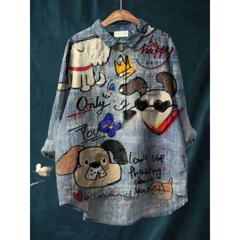 Retro Digital-print Animal Shirt