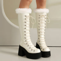 A Fur Collar And Laces Casual Boots