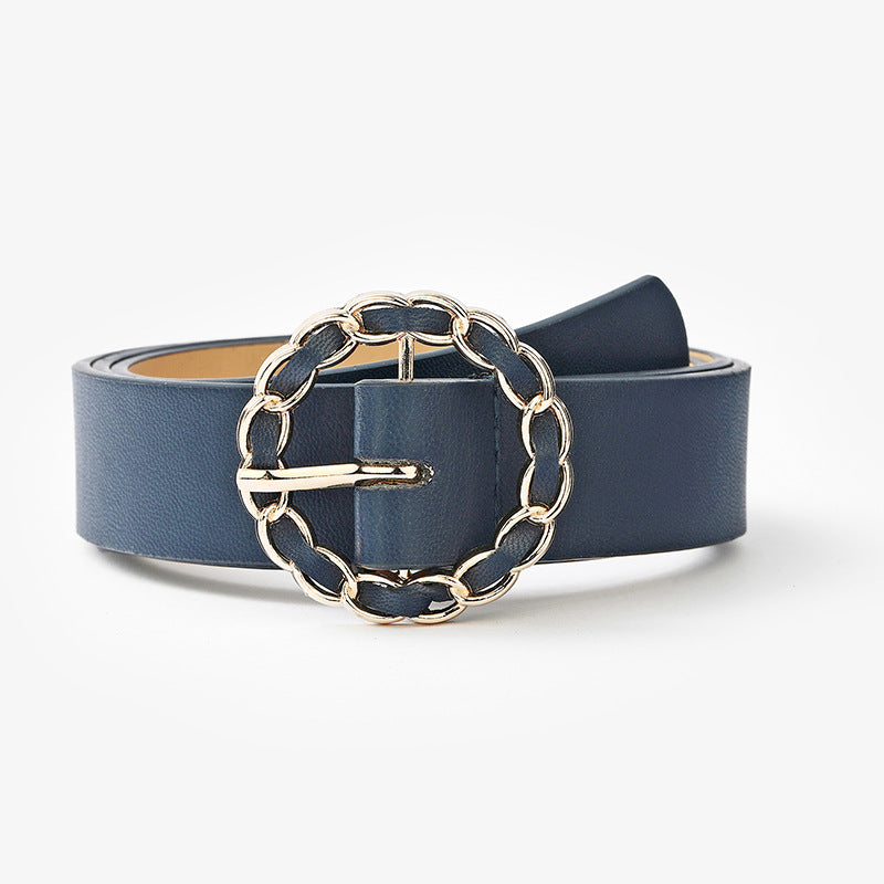 Round Buckle Exquisite PU Wrap Decorative Belt