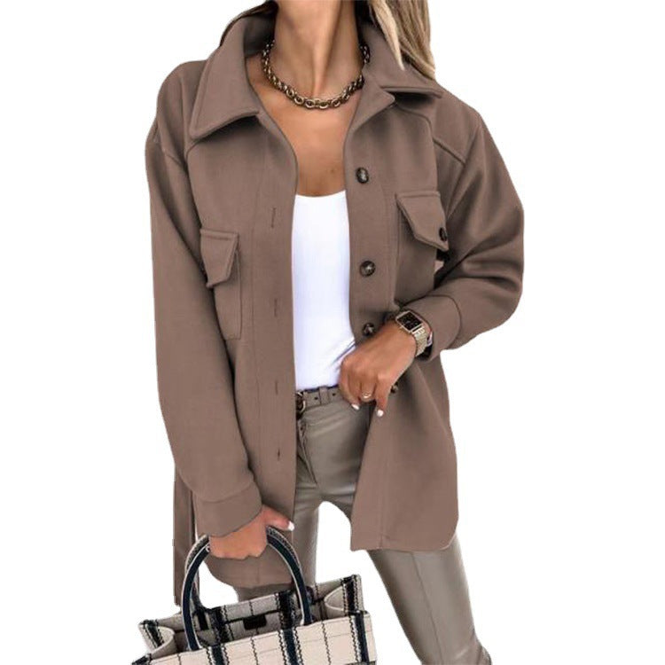 Solid-color Lapel Wool Coat