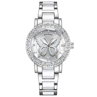 Butterfly Diamond-encrusted Luxury Women's Watch With Calendar And Steel Strap