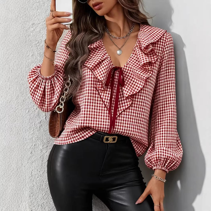 Fashionable Casual Small-Plaid Layered Shirt