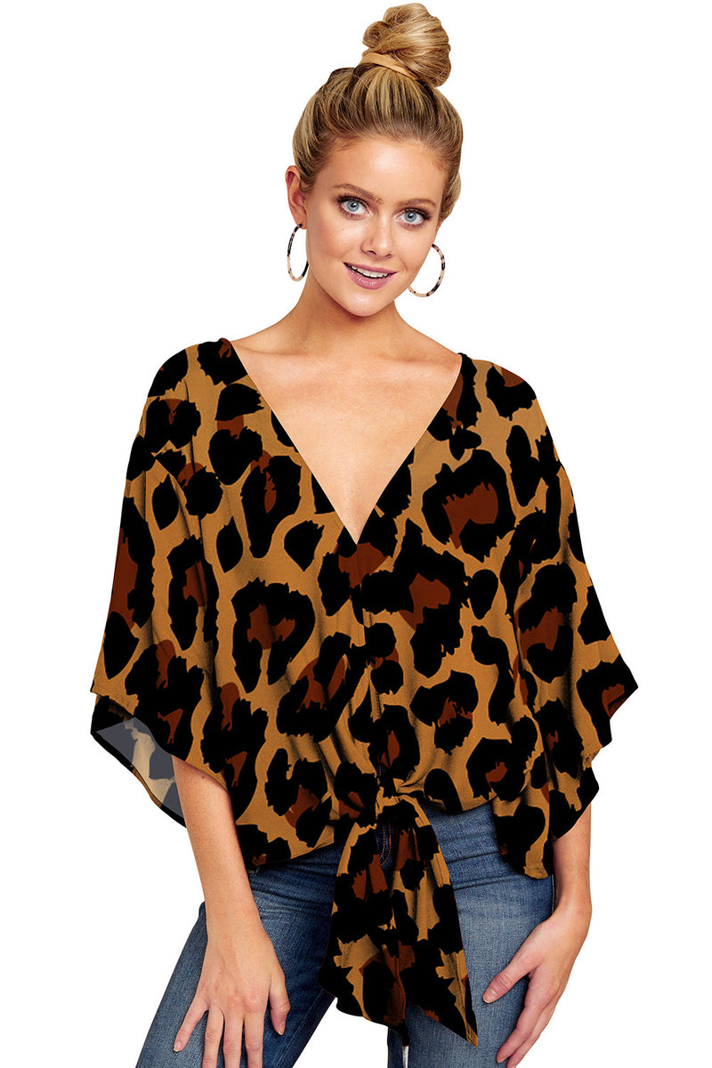 V Neck - Leopard Print Blouse