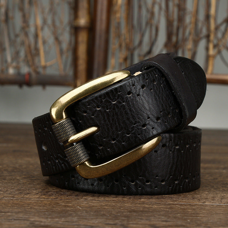 Hollowed-out First-layer Cowhide Pin-buckle Belt