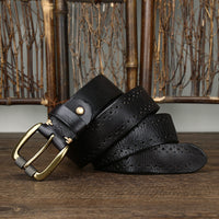Hollowed-out First-layer Cowhide Pin-buckle Belt