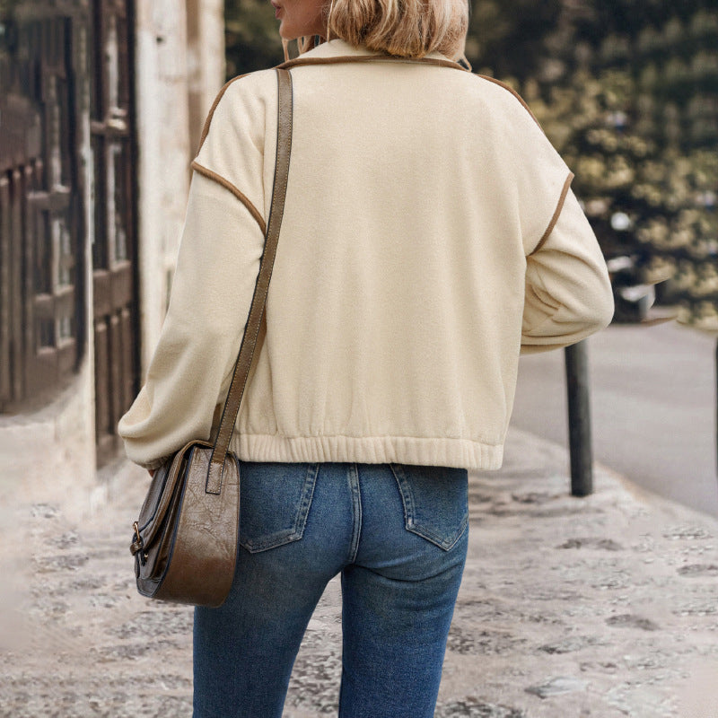 Contrast-Trim Cardigan Jacket