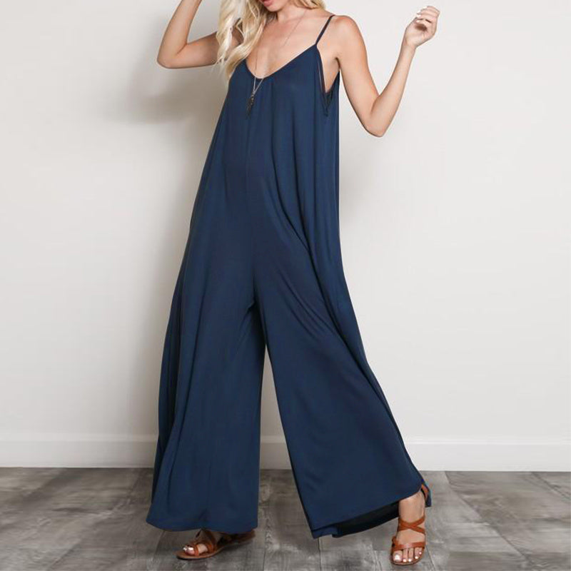 Summer V-Neck Wide-Leg Jumpsuit