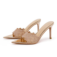 Pointed-toe Stiletto Heel Lace Slippers