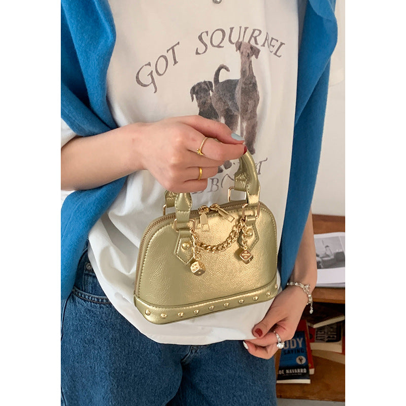 Champagne-gold Shell Bag Fashionable Shoulder And Crossbody Style