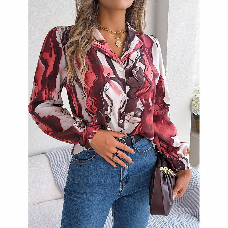 Fashion Button Down Shirts V Neck Long Sleeve
