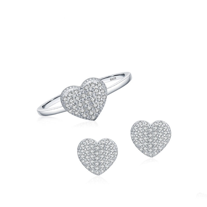 S925 Sterling Silver Diamond Inlaid Love Heart-shaped Ring Light Luxury High-end All-matching
