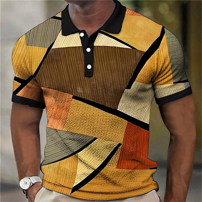 Fashion Polo 3d Splicing Plaid Printing Art Shirts