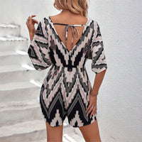 Printed V-Neck Loose-Fit Jumpsuit