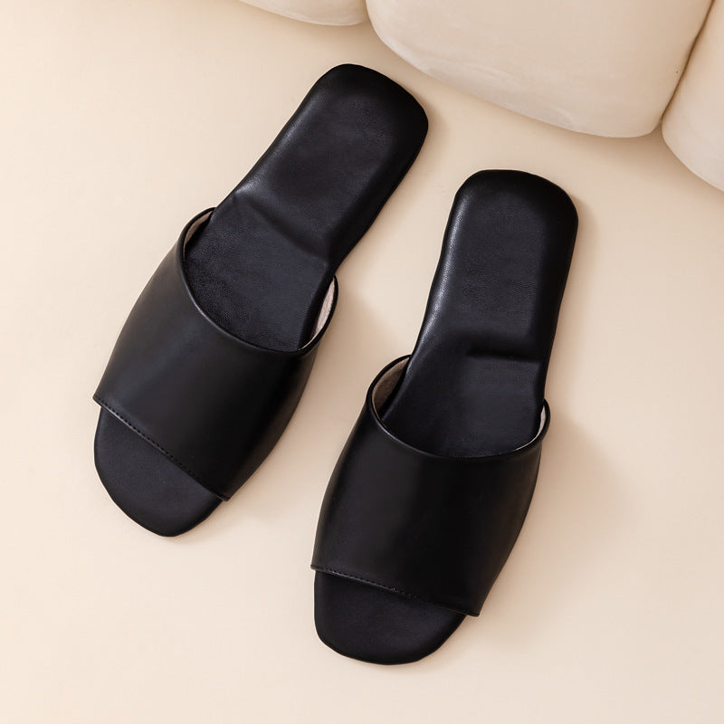 Leather Plain Color Simple Slippers