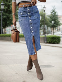 Elastic Casual Split Denim Skirt