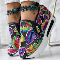 Random Print Lace-Up Elastic Sneakers