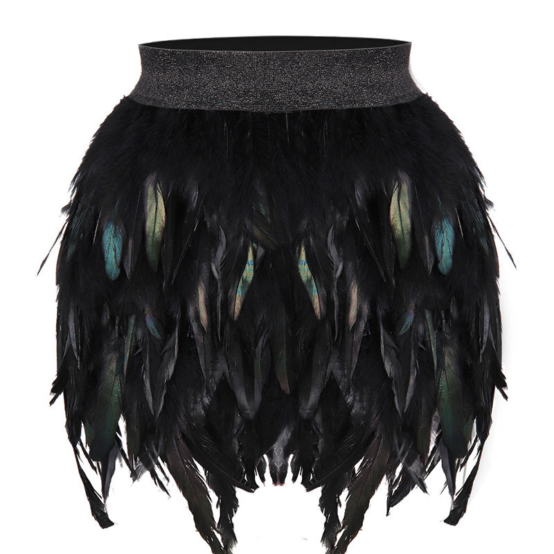 Faux Feather Asymmetrical Mini Skirt