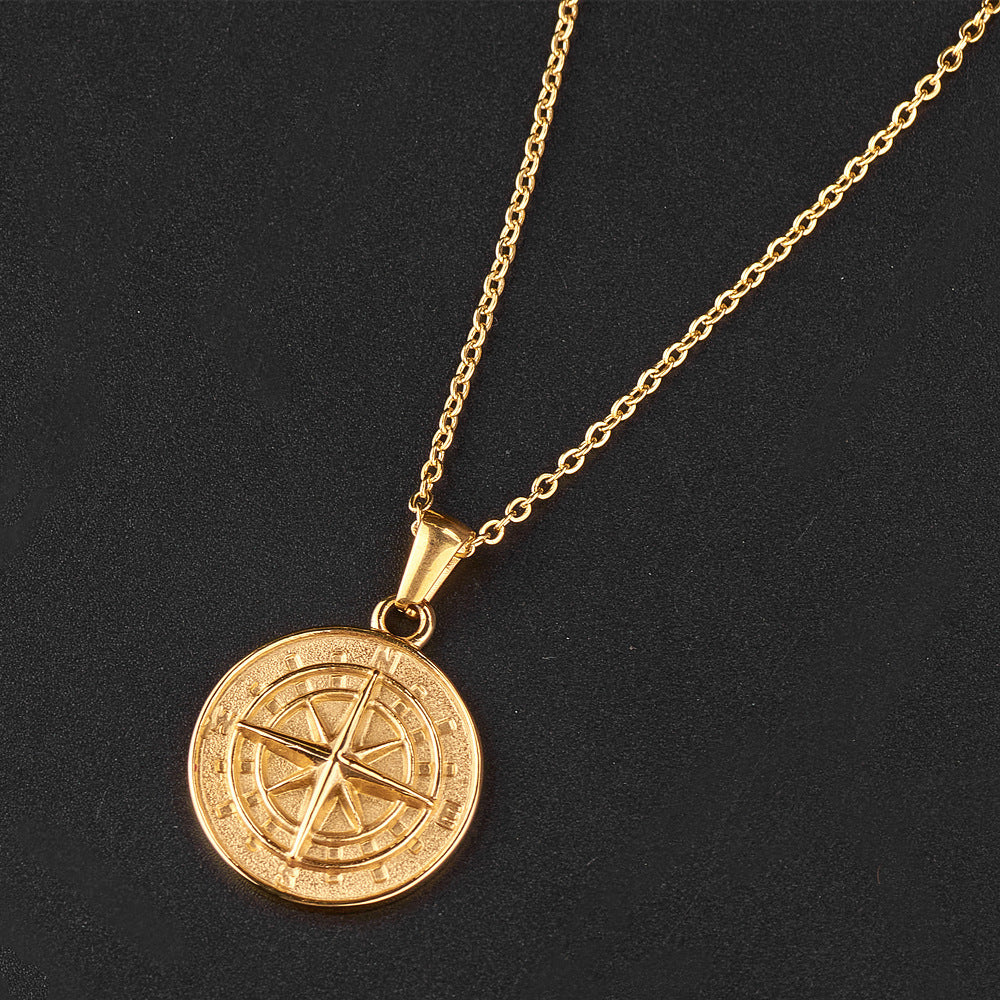 Ins Style Titanium Steel Compass Pendant Necklace
